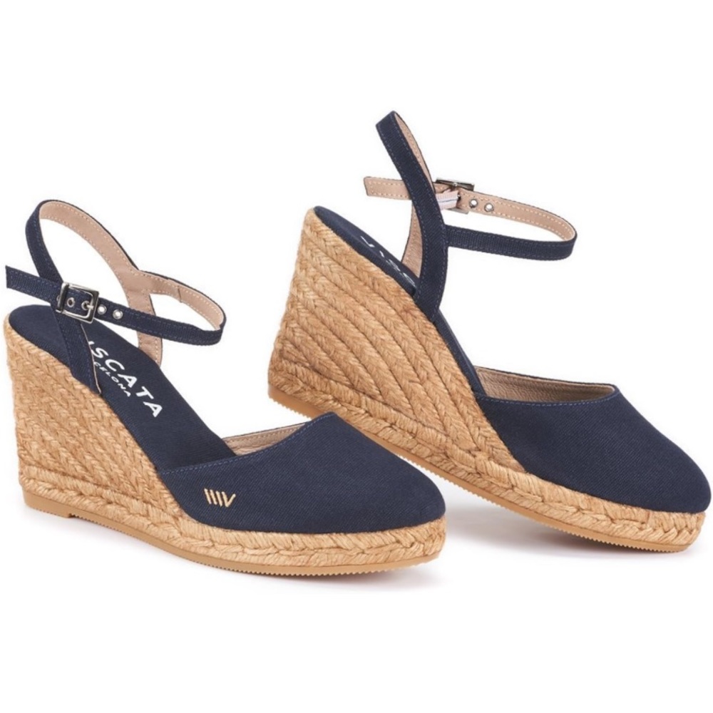 Viscata Peratallada Espadrille Canvas Wedges Spain Handmade 3 ½” Heel Women's 9 - Picture 2 of 16